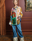 Oversized silk twill shirt: ALÉMAIS MLAK Silk Shirt featuring vibrant Karlee Mackie artwork and a pointed collar.