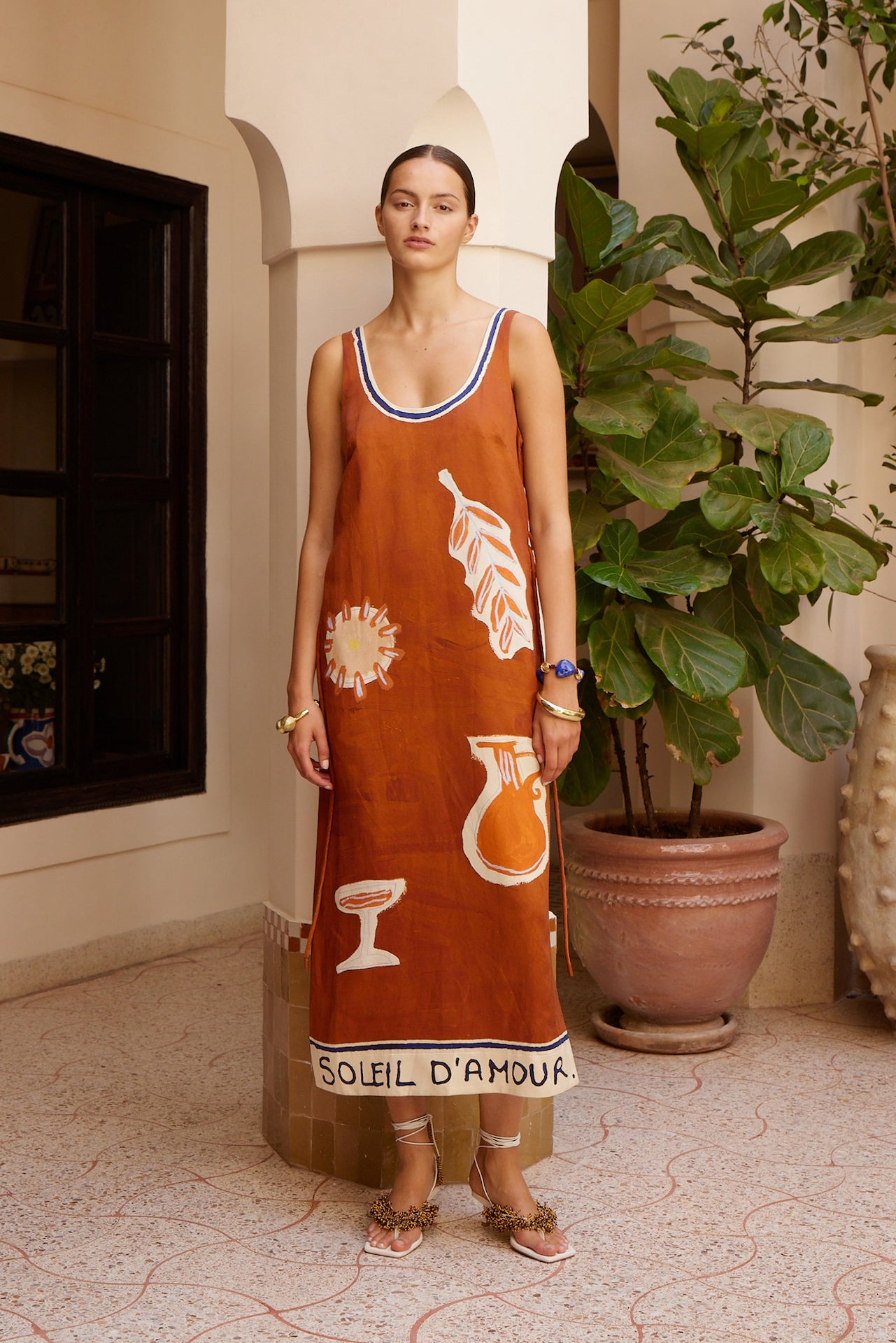 Woman Wearing Alemais Soleil D'amour Silk Midi Dress - Dress LUXAMORE
