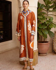 Woman Wearing Alemais Soleil D'amour Silk Shirtdress - Dress LUXAMORE