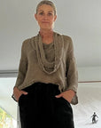 Alemais Sustainable Florence-Shirt close up worn by model LUXAMORE