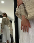 Alemais Sustainable Florence-Shirt close up worn by model LUXAMORE