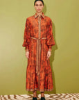 Designer silk shirtdress: ALÉMAIS Monkey Dance Silk Shirtdress showing the gathered sleeves, deep cuffs, and self-tie belt. LUXAMORE