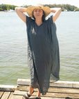 Alemais Sustainable Florence-Shirt close up worn by model LUXAMORE