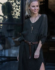 Alemais Sustainable Florence-Shirt close up worn by model LUXAMORE