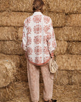 Alemais Sustainable Florence-Shirt close up worn by model LUXAMORE