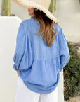Alemais Sustainable Florence-Shirt close up worn by model LUXAMORE