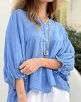 Alemais Sustainable Florence-Shirt close up worn by model LUXAMORE