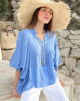 Alemais Sustainable Florence-Shirt close up worn by model LUXAMORE