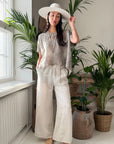 Bypias Delphie Embroidered Linen Blouse - Taupe LUXAMORE