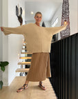 Woman Wearing Cashmere Sweater Made In Italy by Lemme : Beige - cashmere sweater LUXAMORE