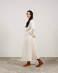 Woman Wearing Cashmere pleated skirt Made in Italy by Lemme - Caramello - Skirts LUXAMORE
