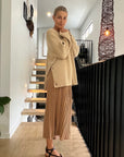 Woman Wearing Cashmere Sweater Made In Italy by Lemme : Beige - cashmere sweater LUXAMORE