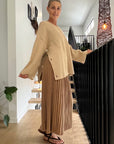Woman Wearing Cashmere Sweater Made In Italy by Lemme : Beige - cashmere sweater LUXAMORE