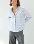 Alemais Sustainable Florence-Shirt close up worn by model LUXAMORE