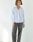 Alemais Sustainable Florence-Shirt close up worn by model LUXAMORE