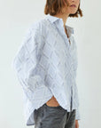 Alemais Sustainable Florence-Shirt close up worn by model LUXAMORE