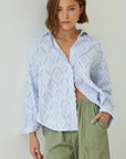 Alemais Sustainable Florence-Shirt close up worn by model LUXAMORE