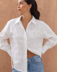 Alemais Sustainable Florence-Shirt close up worn by model LUXAMORE
