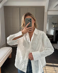 Alemais Sustainable Florence-Shirt close up worn by model LUXAMORE