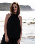 Woman Wearing Eadie Lifestyle Ava Linen Top - Top LUXAMORE