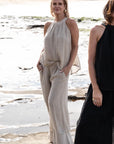 Woman Wearing Eadie Lifestyle Ava Linen Top - Top LUXAMORE