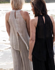 Woman Wearing Eadie Lifestyle Ava Linen Top - Top LUXAMORE