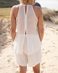 Woman Wearing Eadie Lifestyle Ava Linen Top - Top LUXAMORE
