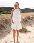 Woman Wearing Eadie Lifestyle Ava Linen Top - Top LUXAMORE