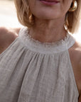Woman Wearing Eadie Lifestyle Ava Linen Top - Top LUXAMORE