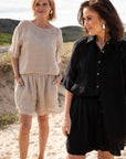 Woman Wearing Eadie Lifestyle Olivia Linen Top - Tops LUXAMORE