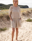 Woman Wearing Eadie Lifestyle Olivia Linen Top - Tops LUXAMORE