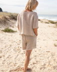 Woman Wearing Eadie Lifestyle Olivia Linen Top - Tops LUXAMORE