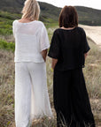 Woman Wearing Eadie Lifestyle Olivia Linen Top - Tops LUXAMORE