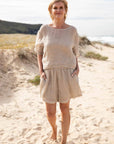 Woman Wearing Eadie Lifestyle Olivia Linen Top - Tops LUXAMORE