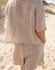 Woman Wearing Eadie Lifestyle Olivia Linen Top - Tops LUXAMORE