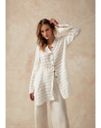 Woman Wearing Estilo Emporio Carita Cover Up Linen Dress - Rete - Dress LUXAMORE