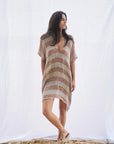Woman Wearing Estilo Emporio Cuadra Top + Dress Pescatore Sky Blue Chocolate - Dress LUXAMORE