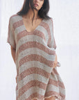 Woman Wearing Estilo Emporio Cuadra Top + Dress Pescatore Sky Blue Chocolate - Dress LUXAMORE