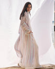 Woman Wearing Estilo Emporio El Manto Stripe Dress + Duster - Dress LUXAMORE
