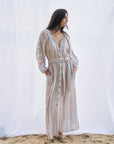 Woman Wearing Estilo Emporio El Manto Stripe Dress + Duster - Dress LUXAMORE