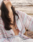 Woman Wearing Estilo Emporio El Manto Stripe Dress + Duster - Dress LUXAMORE