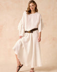 Woman Wearing Estilo Emporio Exclusive Maxi Ruota Skirt in Aida Pesante Black - Skirts LUXAMORE