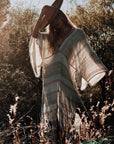 Woman Wearing Estilo Emporio Le Robe Linen Dress - Vergine - Dress LUXAMORE
