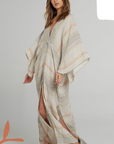 Woman Wearing Estilo Emporio Le Robe Linen Dress - Vergine - Dress LUXAMORE