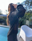Woman Wearing Estilo Emporio Stevie Top - Black - Tops LUXAMORE