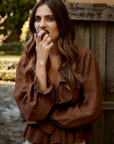 Woman Wearing Estilo Emporio Tome Blouse - Tobacco - Tops LUXAMORE