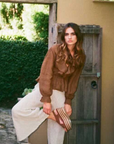 Woman Wearing Estilo Emporio Tome Blouse - Tobacco - Tops LUXAMORE