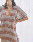 Woman Wearing Estilo Emporio Zaza Dress Sky Blue Chocolate - Dress LUXAMORE