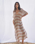Woman Wearing Estilo Emporio Zaza Dress Sky Blue Chocolate - Dress LUXAMORE
