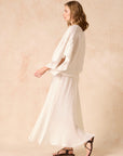 Woman Wearing Estilo Emporio Exclusive Maxi Ruota Skirt in Aida Pesante Black - Skirts LUXAMORE